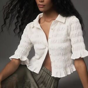 Maeve Smocked Button-Front Top